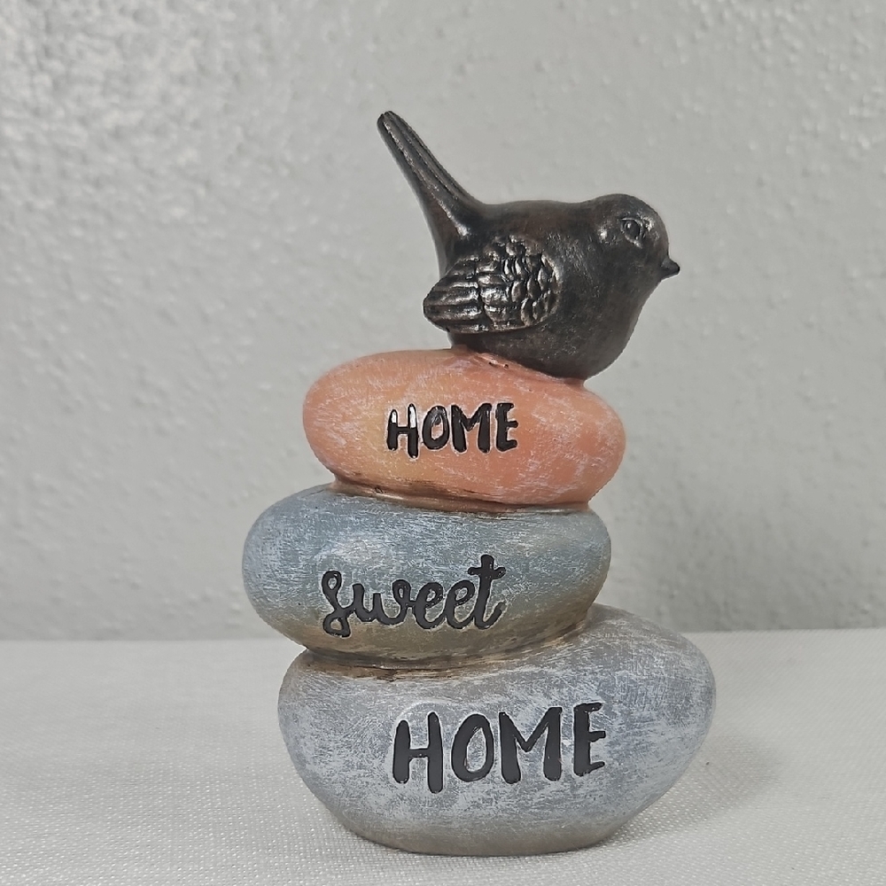Resin Bird on Balanced Rocks Home Sweet Home Accent Decor